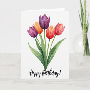 Cartão de Aniversário Floral em Aquarela Alegre