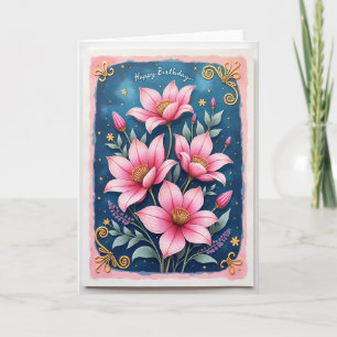 Cartão de aniversário floral em aquarela doce
