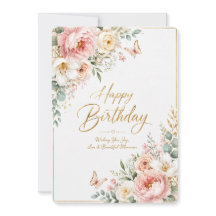 Cartão de Aniversário Floral em Aquarela Elegante