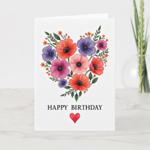Cartão de Aniversário Floral em Coração Doce