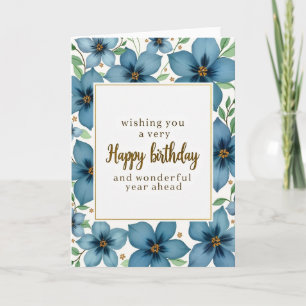 Cartão de Aniversário Floral em Ouro Elegante