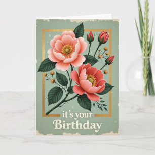 Cartão de Aniversário Floral Emoldurado