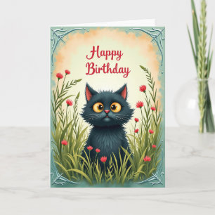 Cartão de Aniversário Floral Felino