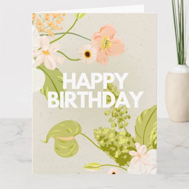 Cartão de Aniversário Floral Feliz (Frente)
