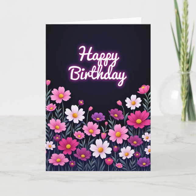 Cartão de Aniversário Floral Glow (Frente)