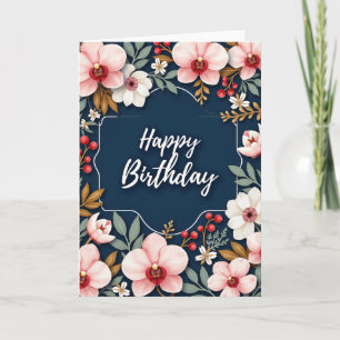 Cartão de Aniversário Floral Meia-Noite