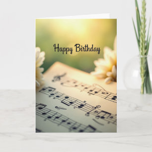 Cartão de Aniversário Floral Musical