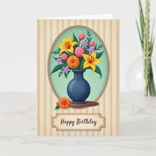 Cartão de Aniversário Floral Oval