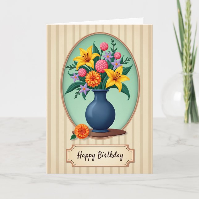Cartão de Aniversário Floral Oval (Frente)