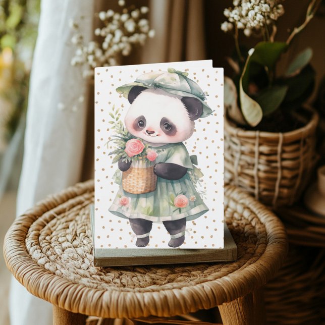 Cartão de Aniversário Floral Panda (Panda With Flower Dress Card)