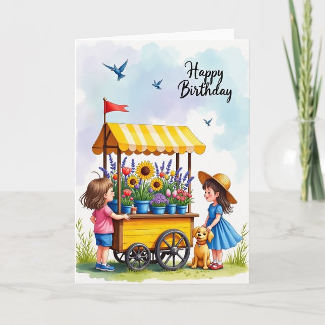 Cartão de Aniversário Floral para Jovens (Frente)
