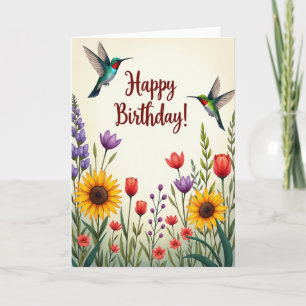 Cartão de Aniversário Floral Pássaros Alegres