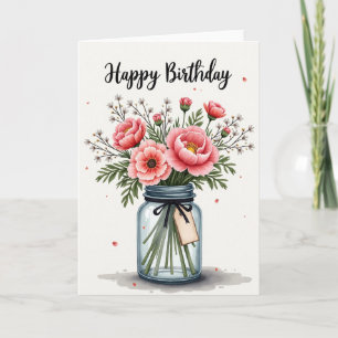 Cartão de Aniversário Floral Pintado