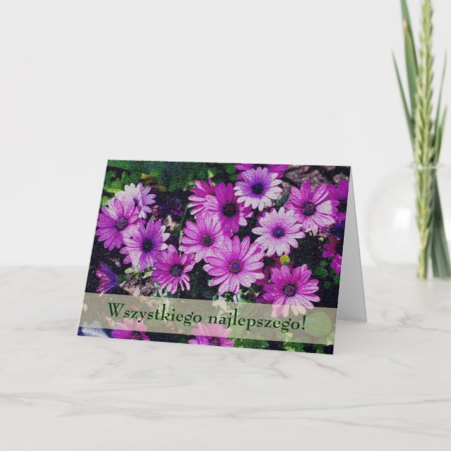 Cartão de Aniversário Floral Polonês Sto Lat Afric (Frente)