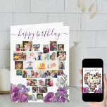 Cartão de Aniversário Floral Púrpura de Colagem Fo<br><div class="desc">Diga Feliz Aniversário a uma senhora especial com um cartão de colagem de fotos cardíacas amorosas decorado com bonito flores roxas. O modelo de foto está configurado para que você adicione suas fotos, trabalhando em linhas de cima para baixo. A colagem de fotos contém 29 fotos que são exibidas em...</div>