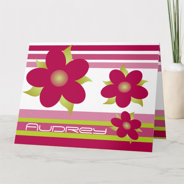 Cartão de Aniversário Floral Quirky Raspberry (Frente)