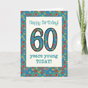 Cartão de Aniversário Floral Retro 60 Anos Jovem