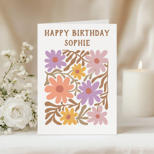 Cartão de Aniversário Floral Retro Colorido