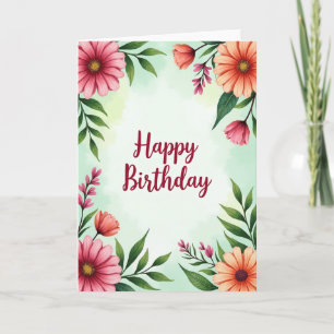 Cartão de Aniversário Floral Rosa