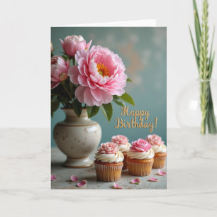 Cartão de Aniversário Floral Rosa Alegre