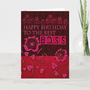 Cartão de aniversário floral rosa do chefe