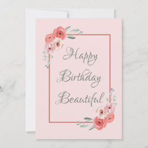 Cartão de Aniversário Floral Rosa e Branco