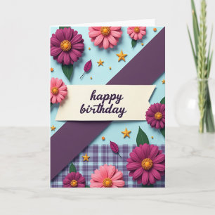 Cartão de Aniversário Floral Rosa Vibrante