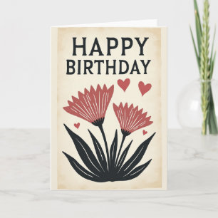 Cartão de Aniversário Floral Rústico