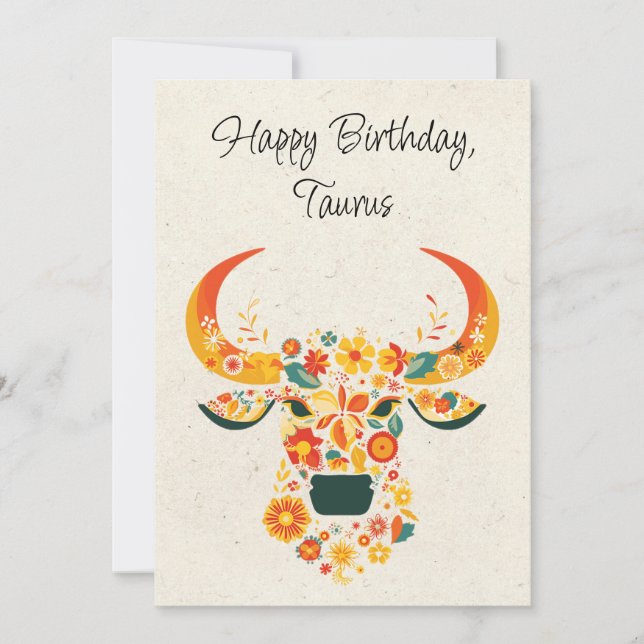 Cartão de Aniversário Floral Taurus Bull Zodiac (Frente)