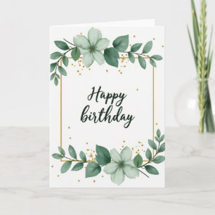 Cartão de Aniversário Floral Verde Script