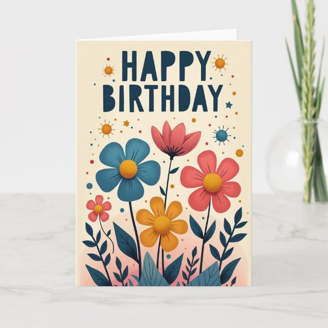 Cartão de Aniversário Flores Caprichosas (Frente)