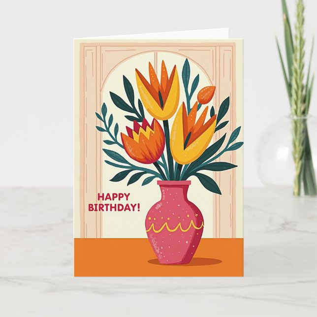 Cartão de Aniversário Flores Pintadas (Frente)