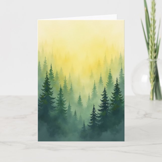 Cartão de Aniversário Floresta Névoa Dourada (Frente)