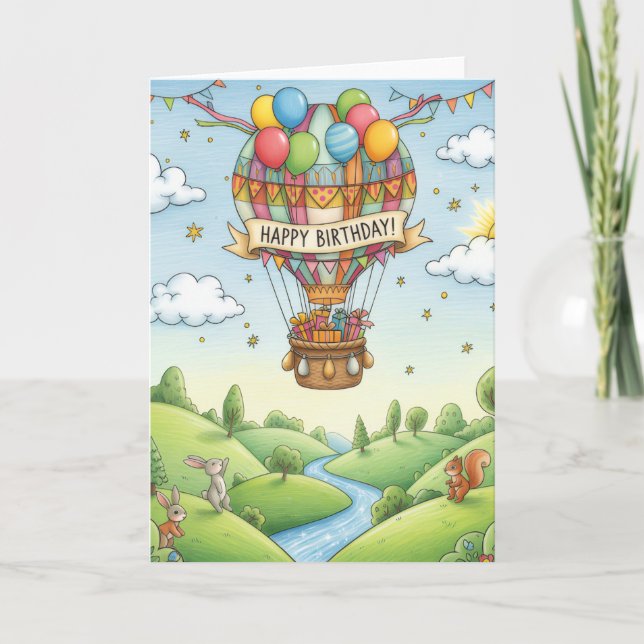 Cartão de Aniversário Florestal de Balão de Ar Que (Frente)