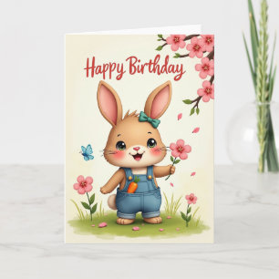 Cartão de Aniversário Florido da Lebre