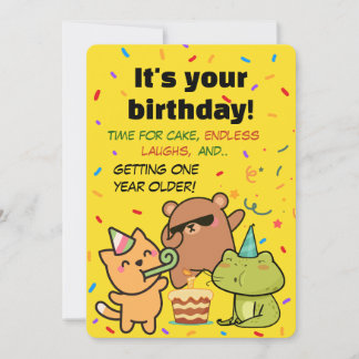 Cartão de Aniversário Fofo com Confetes para Amigo