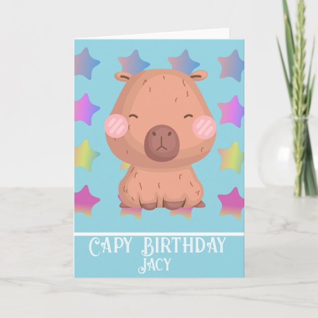 Cartão de Aniversário Fofo de Capivara Estrela (Frente)