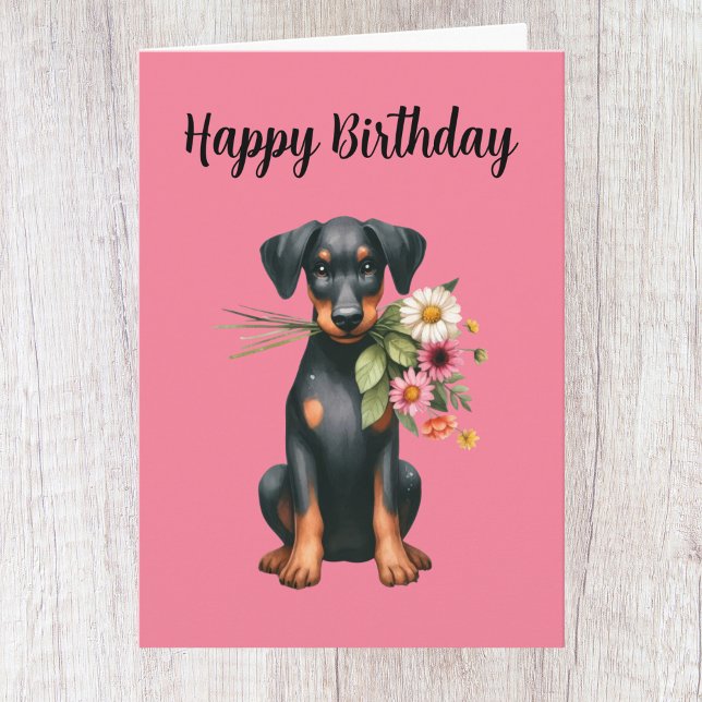 Cartão de aniversário fofo de Doberman (Criador carregado)