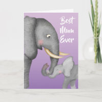 Cartão de aniversário fofo de mãe e bebê elefante