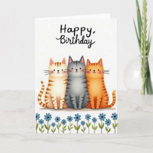 Cartão de Aniversário Fofo Trio de Gatos