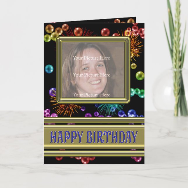 Cartão de aniversário fotográfico com bolhas e fog (Frente)