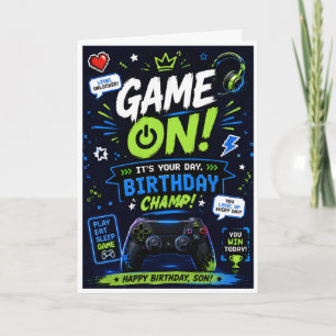 Cartão de Aniversário 'Game On' para Filho – Anive