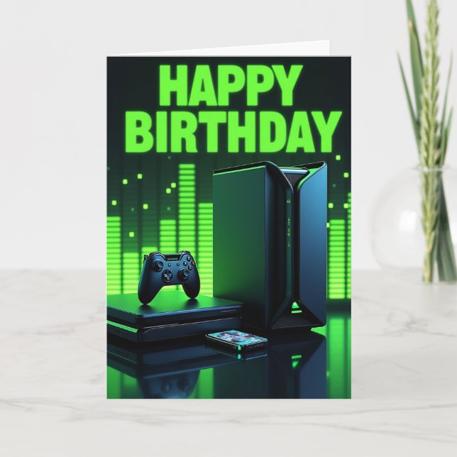 Cartão de Aniversário Gamers Neon (Frente)