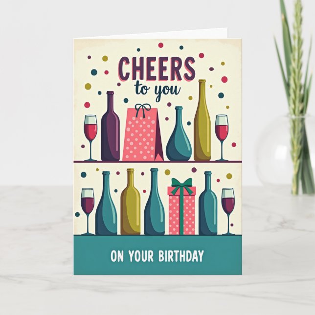 Cartão de Aniversário Garrafas Cheers (Frente)