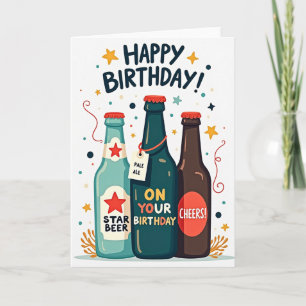 Cartão de Aniversário Garrafas de Celebração