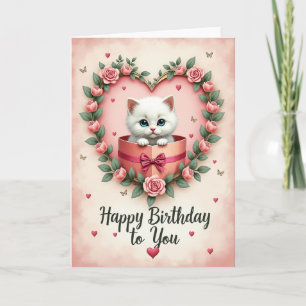Cartão de Aniversário Gatinho Fofo em Grinalda
