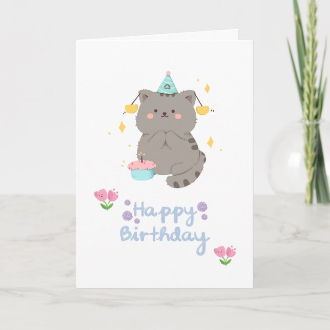Cartão de Aniversário Gato (Frente)