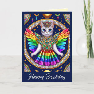 Cartão de Aniversário Gato Anjo Orgulho Arco-íri