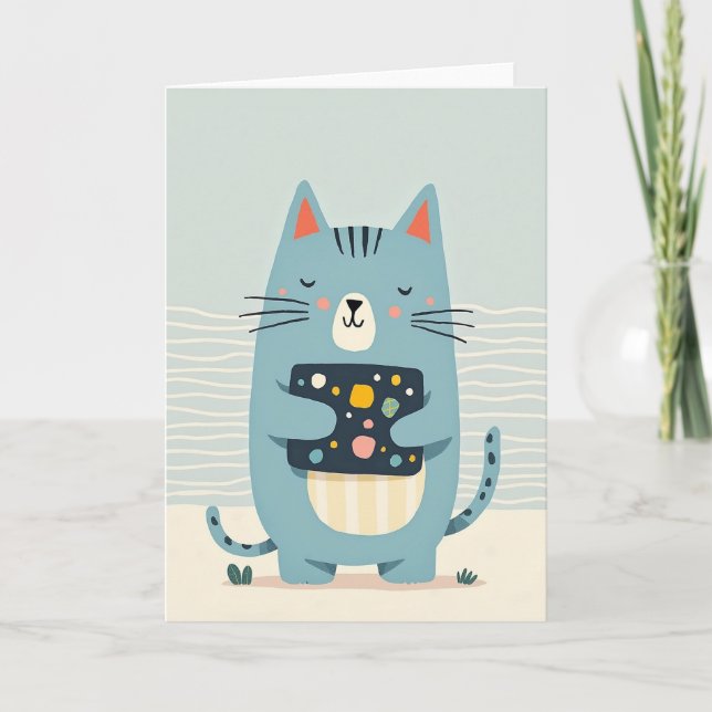 Cartão de Aniversário Gato Azul (Frente)