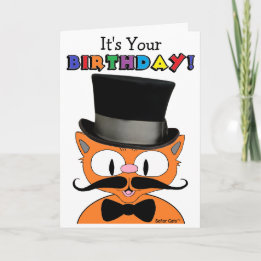 Cartão de Aniversário Gato Bigode de Desenho Humor